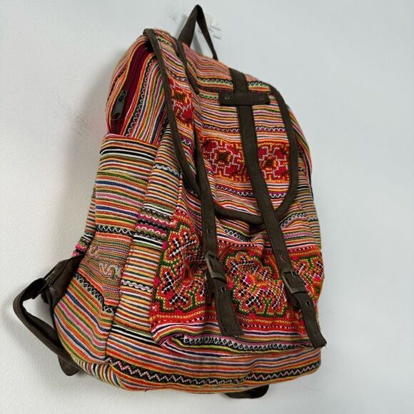 Women's Striped Tribal Print Orange Backpack 12X15 - Picture 3 of 7